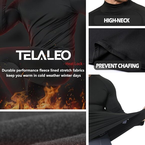 5 Pack Men's Long Sleeve Fleece-Lined Thermal Shirts for Ultimate Cold Gear - Picture 5 of 7